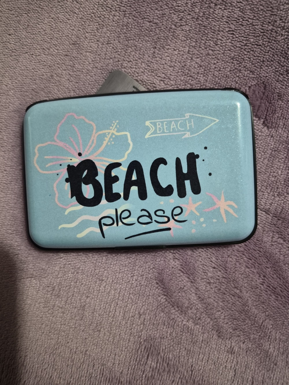 Source Unknown Light Blue Tin Pouch with Pink Floral Accents